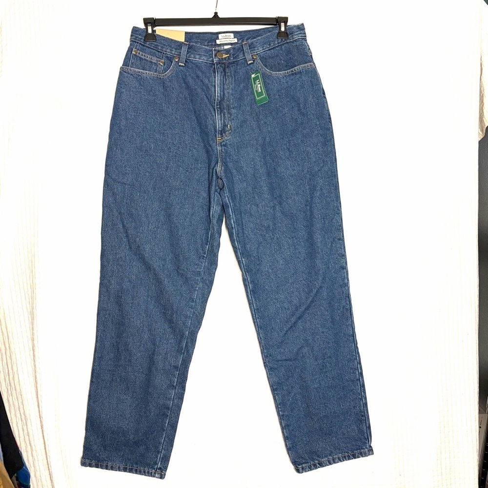 LL Bean Flannel Double Lined Jeans Original Fit Relaxed Blue Denim Plaid 16 NEW